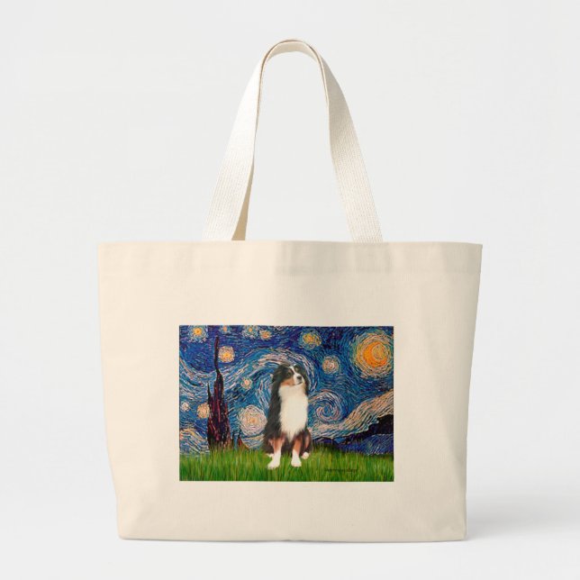 Grand Tote Bag Australian Shepherd (Tri2) - Nuit étoilée (Devant)