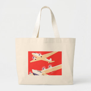 Grand Tote Bag Avion en vol vintage WPA coloré