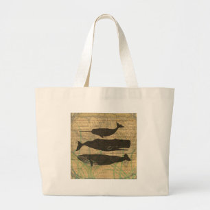 Grand Tote Bag Baleine antique Vie marine
