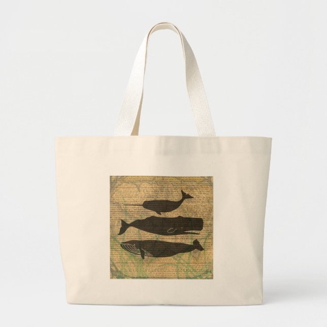 Grand Tote Bag Baleine antique Vie marine (Devant)