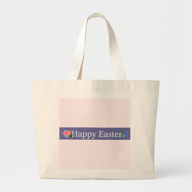 Grand Tote Bag Bannière violette de Pâques heureuse (Devant)