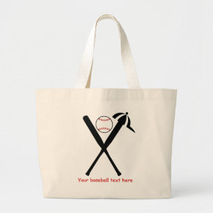 Grand Tote Bag Baseball croisé chauves-souris et casquette noir,