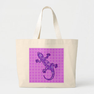 Grand Tote Bag Batik Tribal Gecko - violet et améthyste violet