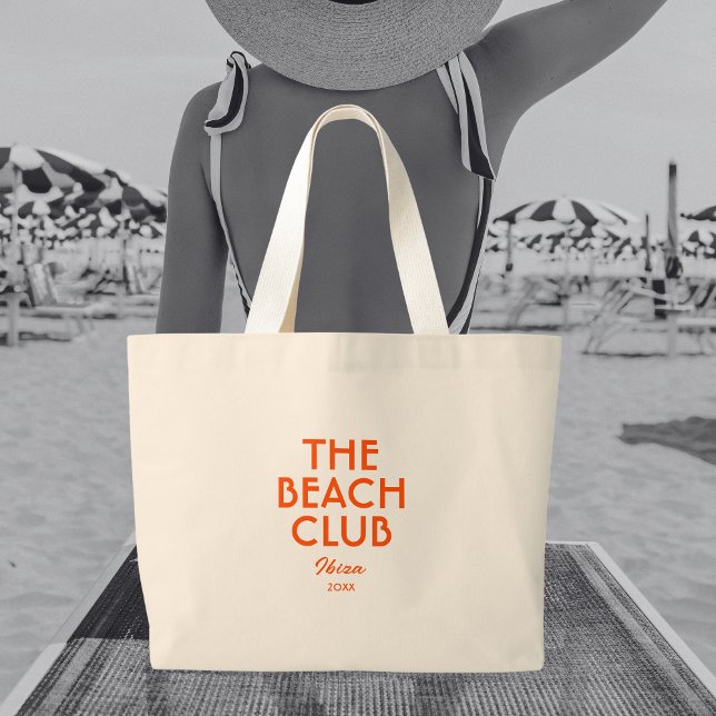 Grand Tote Bag Beach Club Ibiza Vibrant Orange Personnalisé (Créateur téléchargé)