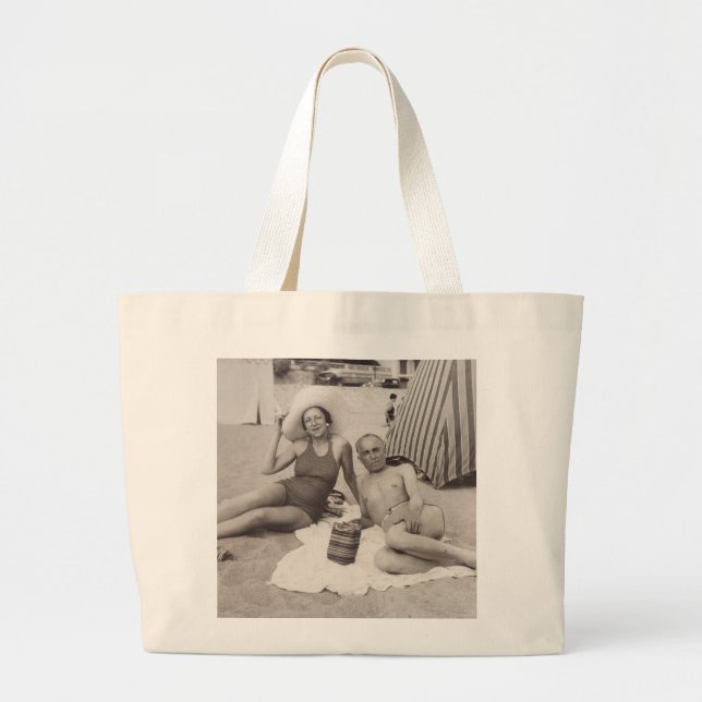 Grand Tote Bag Beach fourre-tout avec affiche de voyage d'époque (Devant)