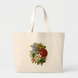 Grand Tote Bag Beau bouquet romantique d'été avec Rose rouge