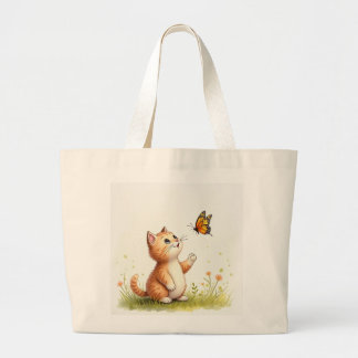 Grand Tote Bag Bébé chat et papillon