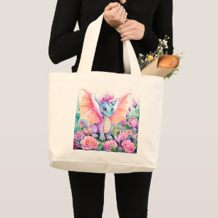 Grand Tote Bag Bébé Dragon Ailes & Fleurs