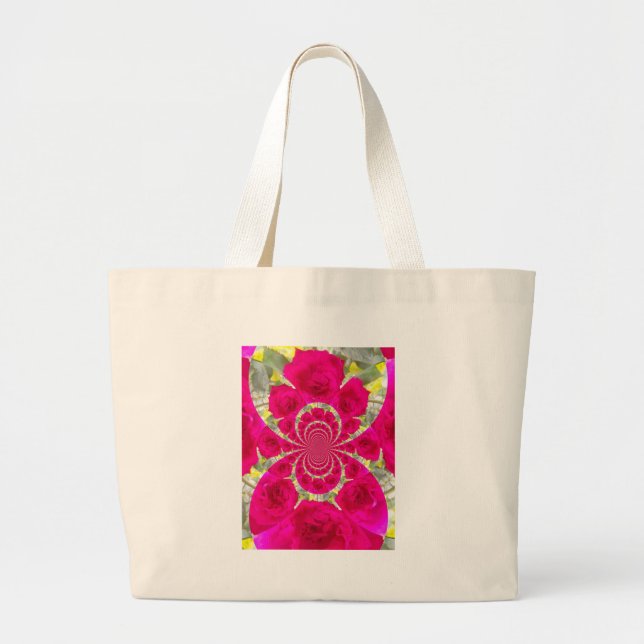 Grand Tote Bag Belle conception kaléidoscope à fleurs rouges (Devant)
