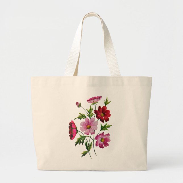Grand Tote Bag Belle Fleurs de Cosmos en Broderie Crewel (Devant)