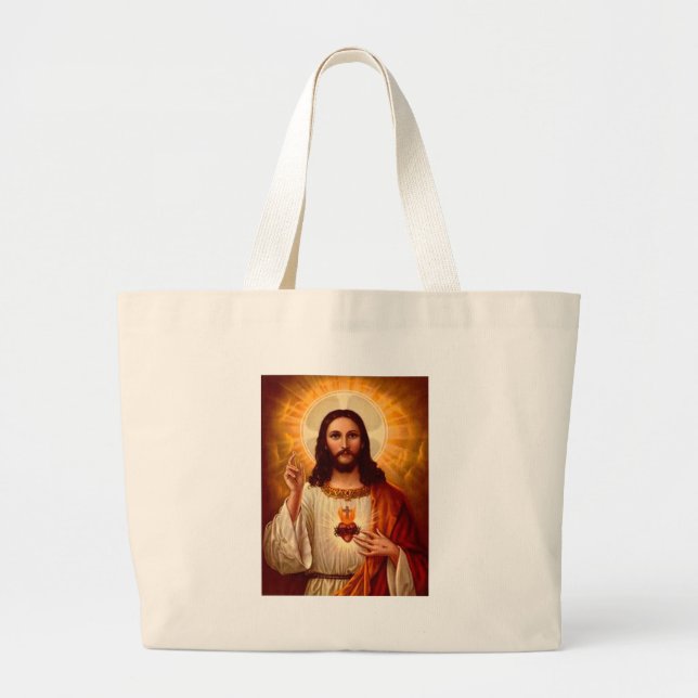 Grand Tote Bag Belle image religieuse Sacré Coeur de Jésus (Devant)