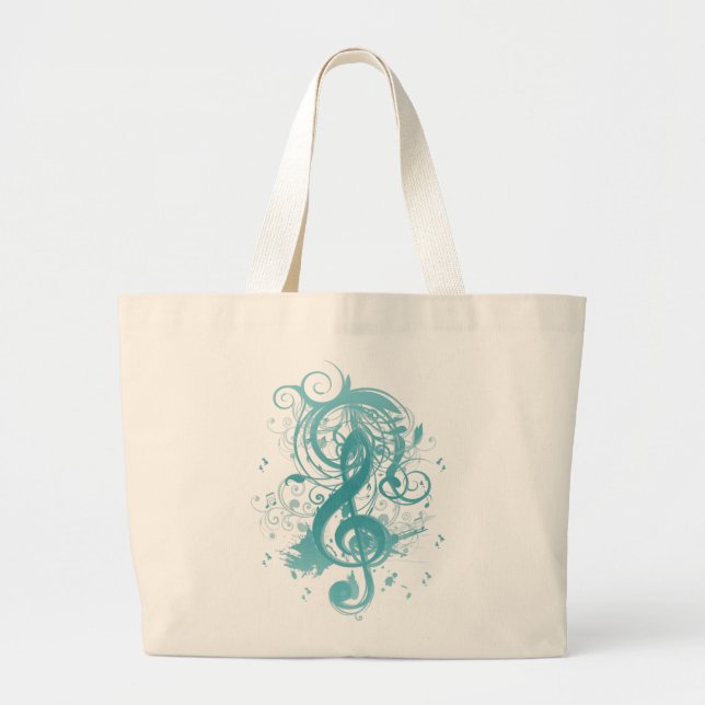 Grand Tote Bag Belles notes de musique cool avec des tourbillons (Devant)