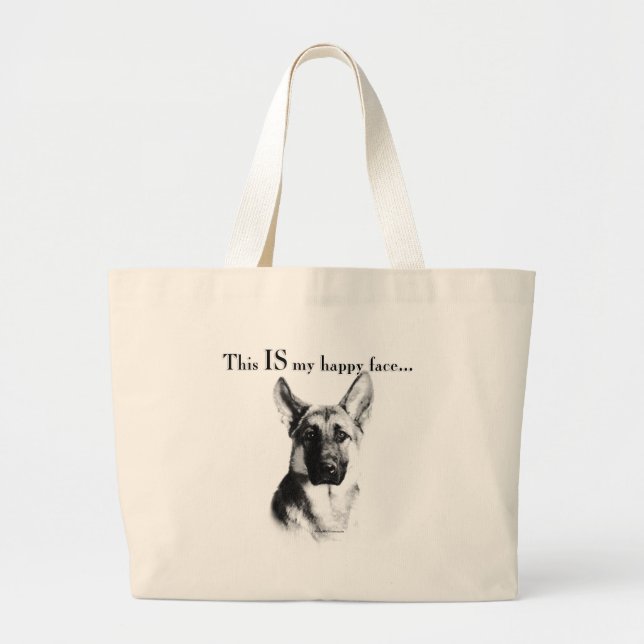 Grand Tote Bag Berger allemand visage heureux (Devant)