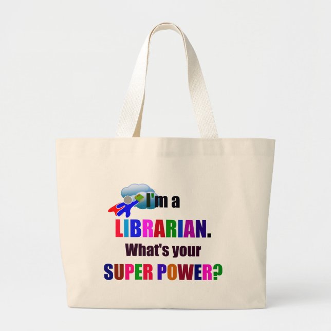 Grand Tote Bag Bibliothécaire Superhero - Gras Conception de text (Devant)