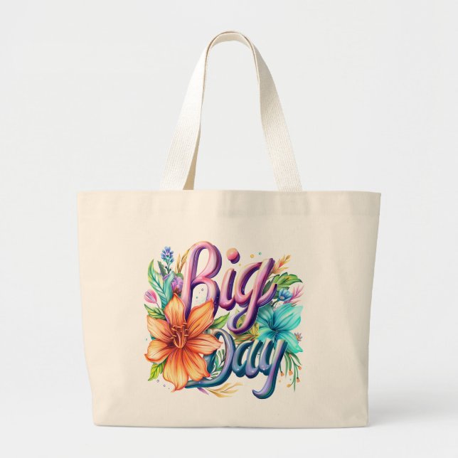 Grand Tote Bag Big Day Floral Fourre-tout - Naturel, Élégant et É (Devant)