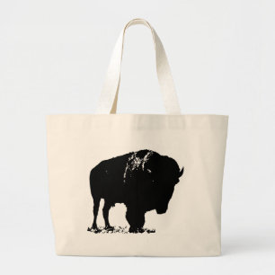 Grand Tote Bag Bison de bison noir et blanc Pop Art