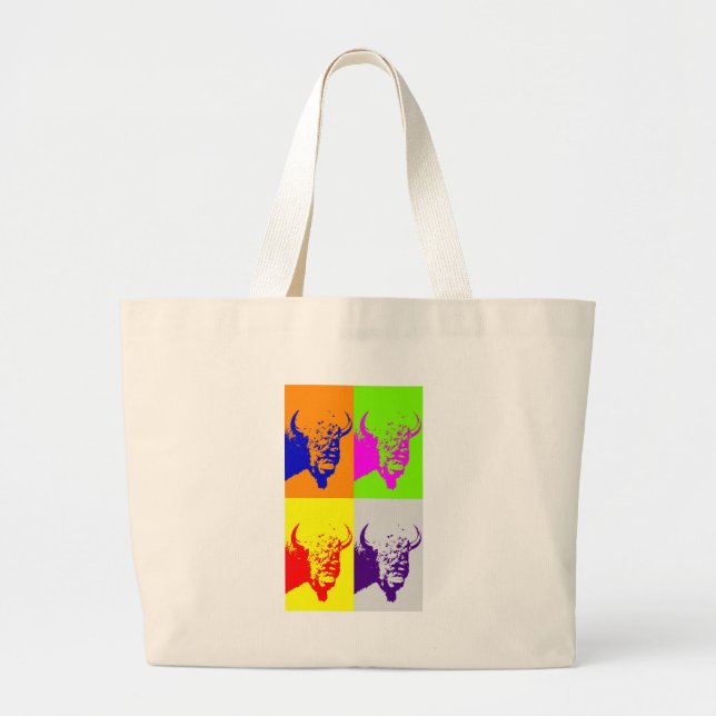 Grand Tote Bag Bison de Buffalo Art Pop de 4 couleurs (Devant)