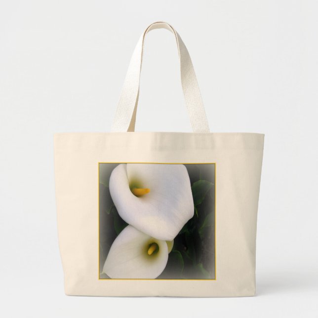 Grand Tote Bag Blanc Calla Lilies Toile Épicerie Fourre-tout (Devant)