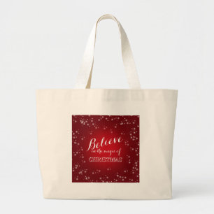 Grand Tote Bag Blanc rouge Croire à la magie de la typographie de
