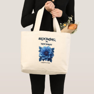 GRAND TOTE BAG   BLEU DAHLIA FLORAL COTON NATUREL PRINTEMPS PLAGE