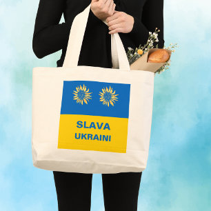 Grand Tote Bag Bleu Royal Or "Slava Ukraini" Soutien à l'Ukraine