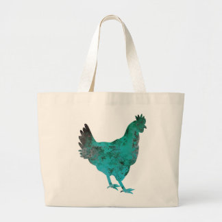 Grand Tote Bag Bleu turquoise de poule de poulet sur l'arrière -