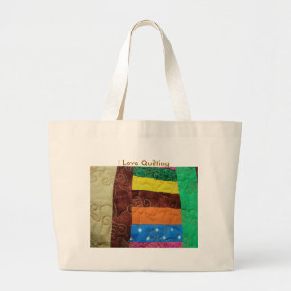 Grand Tote Bag Bloc multicolore d'édredon, j'aime piquer