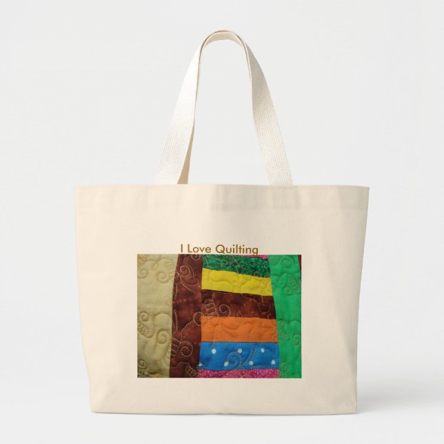 Grand Tote Bag Bloc multicolore d'édredon, j'aime piquer (Devant)