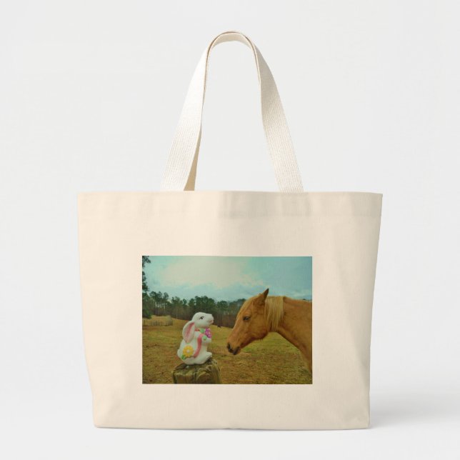 Grand Tote Bag Blond Jaune cheval & Bunny de Pâques (Devant)