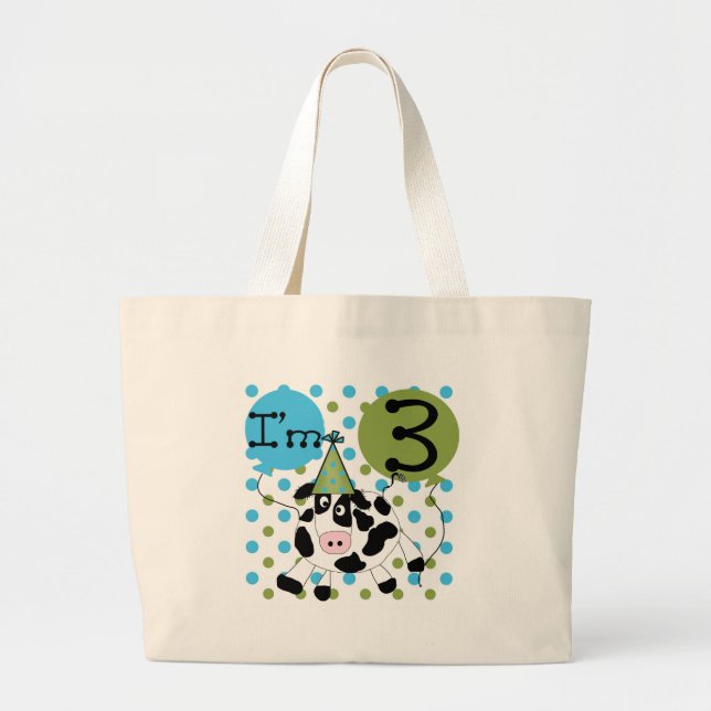 Grand Tote Bag Blue Cow 3e Anniversaire Tshirts et cadeaux (Devant)