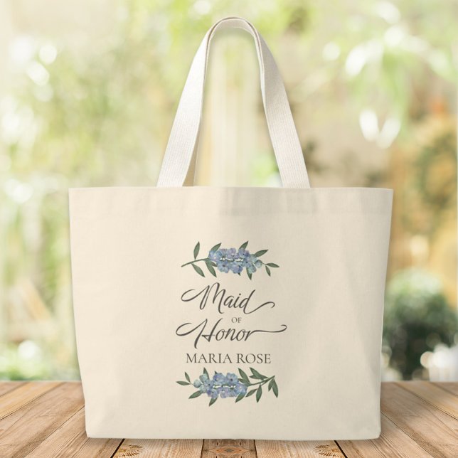 Grand Tote Bag Blue Floral Mariage Maid of Honor Custom (Créateur téléchargé)