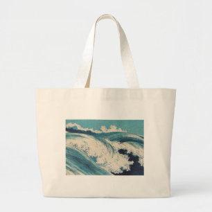 Grand Tote Bag Blue Ocean Waves Bois japonais