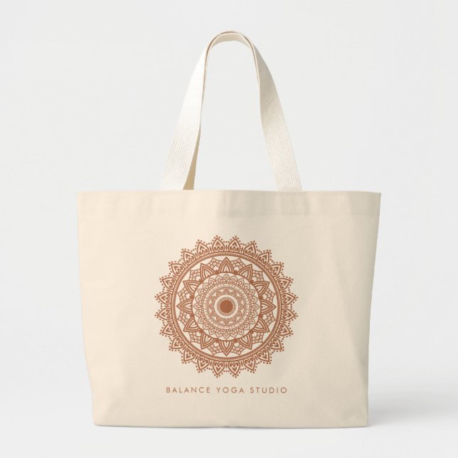 Grand Tote Bag Boho Terracotta Mandala Nom personnalisé (Devant)