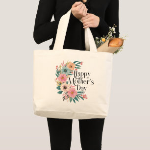Grand Tote Bag Bonne Fête des mères Fleurs latérales droite Pêche