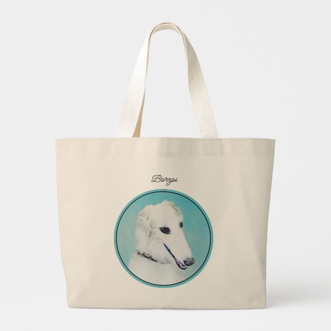 Grand Tote Bag Borzoi Peinture blanche russe Wolfhound Chien Art (Dos)