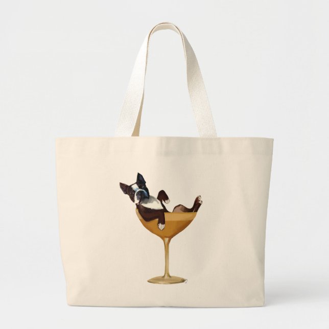 Grand Tote Bag Boston Terrier en verre à cocktail (Devant)