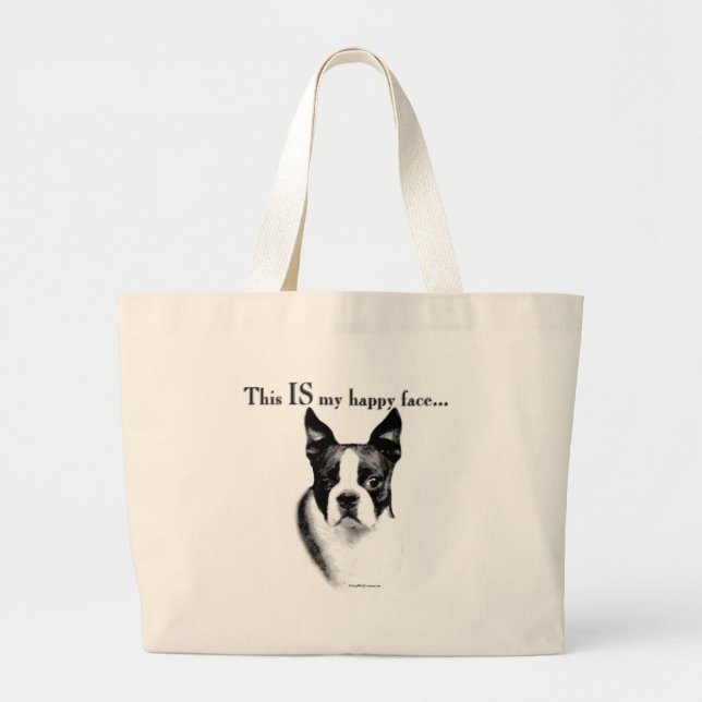 Grand Tote Bag Boston Terrier Joyeux Visage (Devant)