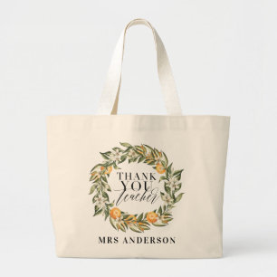 Grand Tote Bag Botanique d'agrumes d'orange rustique merci profes