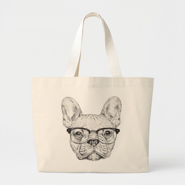Grand Tote Bag Bouledogue de hippie (Devant)