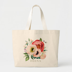 Grand Tote Bag Bouquet de fleurs bohème personnalisé