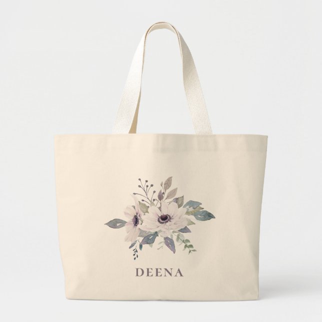 Grand Tote Bag Bouquet floral anémonique personnalisé (Devant)