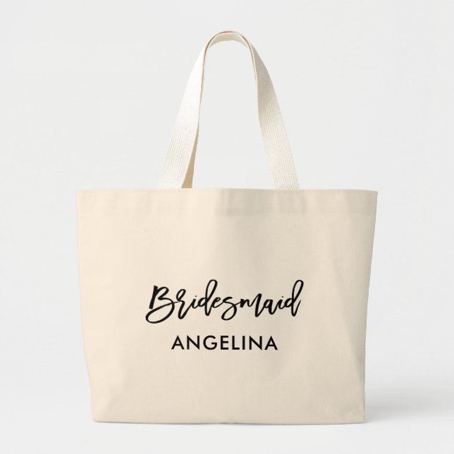 Grand Tote Bag Bridesmaid de script moderne à la mode (Devant)