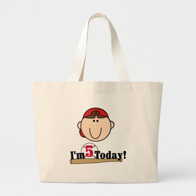 Grand Tote Bag Brunette Boy Baseball 5e anniversaire (Devant)