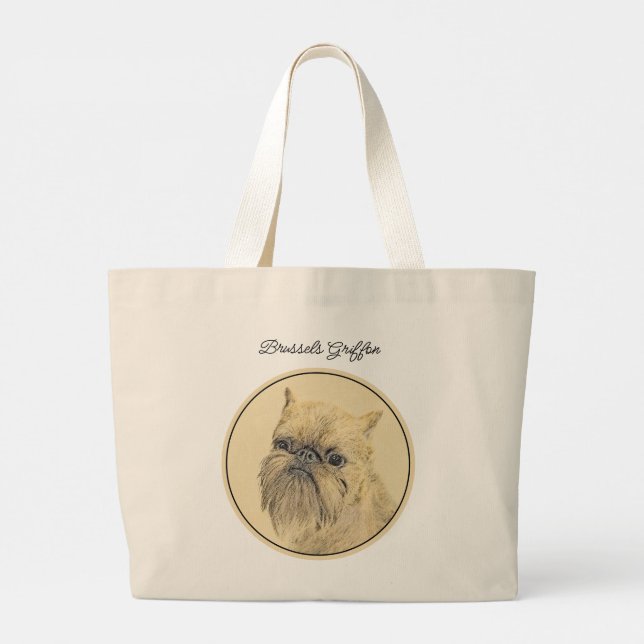 Grand Tote Bag Bruxelles Griffon Peinture Red Rough Cute Dog Art (Dos)