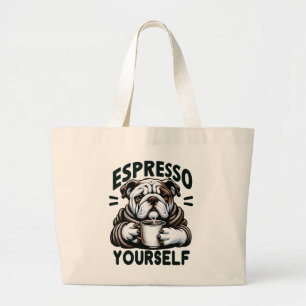 Grand Tote Bag Bulldog au café espresso chaud - Café cosy