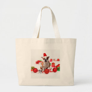 Grand Tote Bag Bulldog boîte cadeau de Noël Ornements Red Santa C