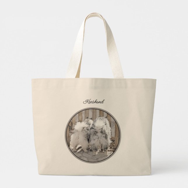 Grand Tote Bag Buttes de Peinture Keeshond à la porte mignonne ch (Dos)