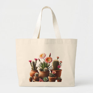 Grand Tote Bag Cactus vert moderne et Plantes succulents dans les