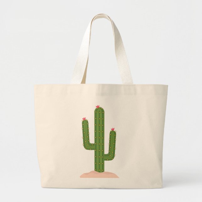 Grand Tote Bag Cactus vert rose Fleur Sud-Ouest Succulent (Devant)