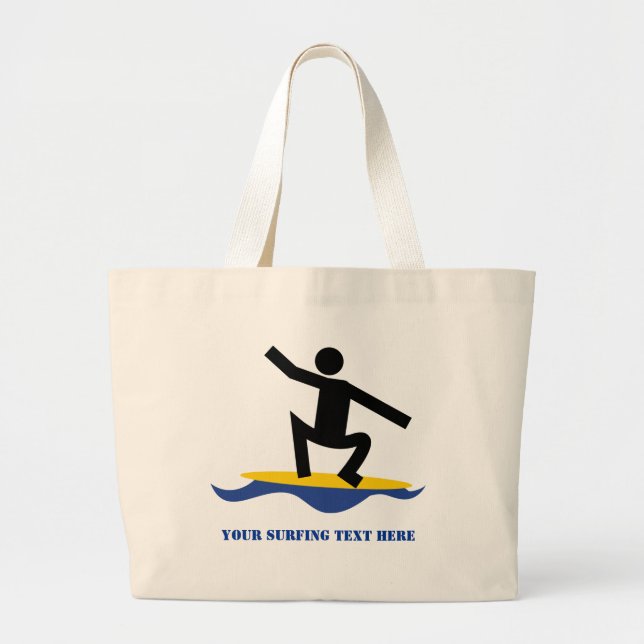 Grand Tote Bag Cadeaux de surf, surfer sur sa planche de surf (Devant)